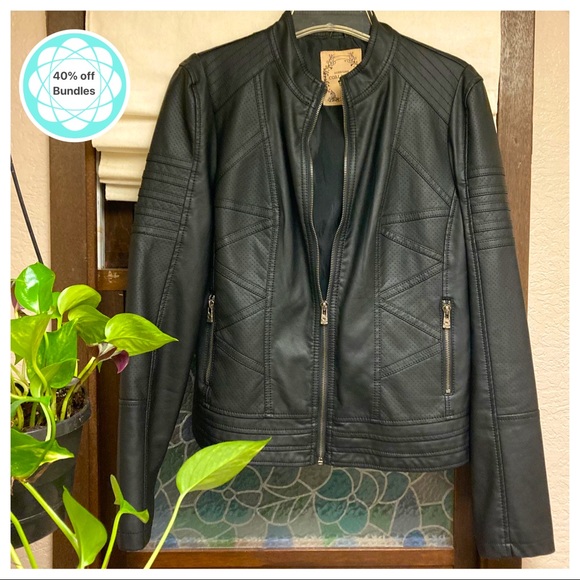 Downtown Coalition Jackets & Blazers - Faux leather moto jacket by Downtown Coalition, black, women’s L